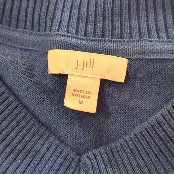 J. Jill Sweater Women's Medium V-Neck Lightweight Cotton Blend Classic Preppy - Picture 2 of 7